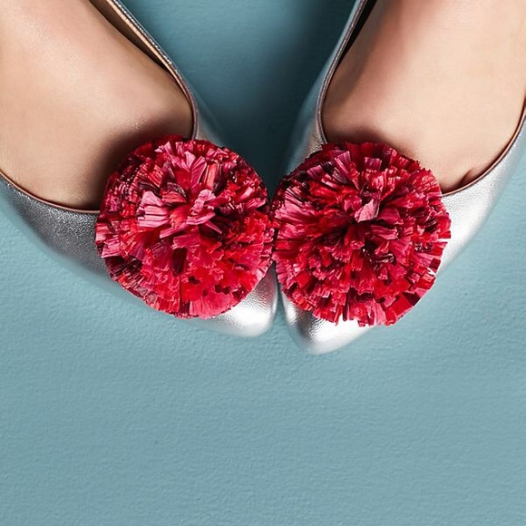 NWT RARE Anthropologie Raffia Pom Pom flats - Picture 3 of 7